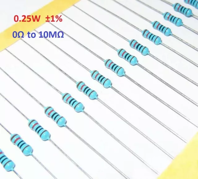 100PCS 1/4W 0.25W Metal Film Resistor ±1%- Full Range of Values (0Ω to 10MΩ)