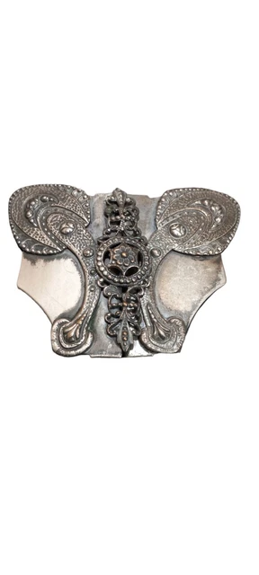 Antique 2 Piece Silver Metal Belt Buckle Butterfly 3"×2" Handmade Early 1900's