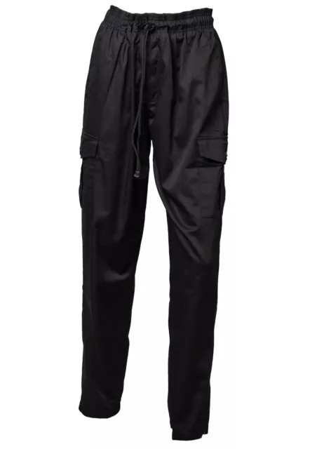 Black Polycotton Chef Garden Workwear Trousers Elasticated Waist Cargo Pants