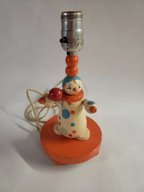 WOOD NURSERY LAMP CLOWN & BALLOON NO SHADE OR BULB INCL. TESTED & WORKS Vintage
