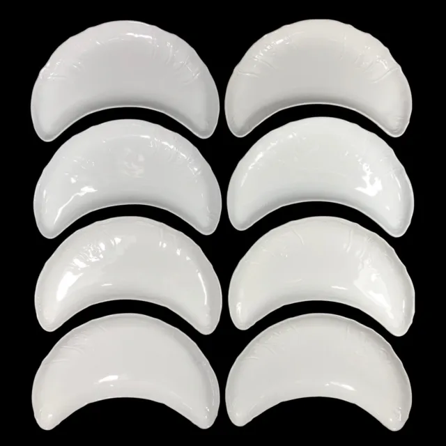 8ct Large White Embossed Ceramic Crescent Bone Dish Farmhouse 9x 4 in