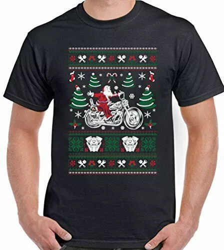 Biker Santa T-Shirt Christmas Mens Funny Motorcycles Motorbike XMAS
