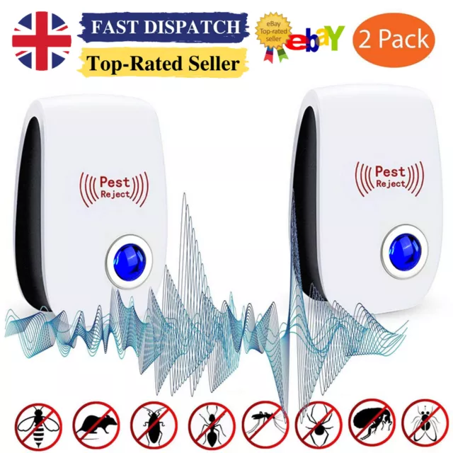 2Pack Ultrasonic Pest Control Repeller UK Plug-in Reject Rat Mouse Mice Spider