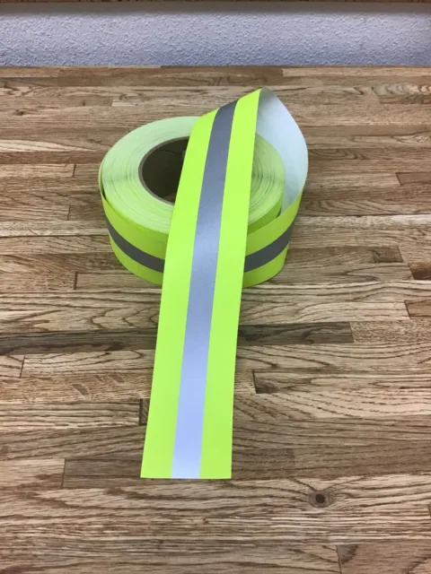 NEW NEON GREEN / SILVER REFLECTIVE Sew-ON Tape 2” WIDE SOLD BY THE YARD JJ-4