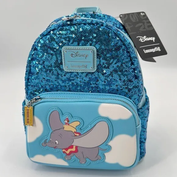 Loungefly Disney Dumbo Elephant Blue Sequin Mini Backpack Bag NEW