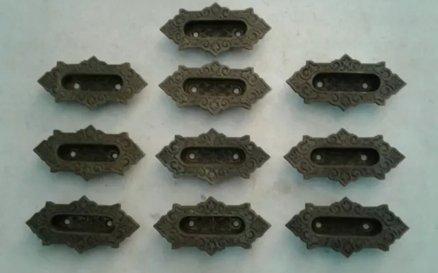 Set of 10 Ornate Antique Victorian Brass Window Sash Lift Pulls