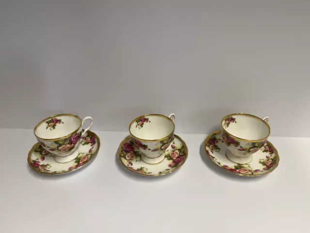 3 Royal Tuscan Fine Bone China Cups & Saucers Victoria Rose England (Wedgwood)