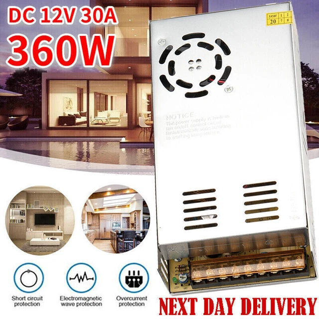 DC 12V 30A LED Driver 12 Volt 30 Amp Transformer 360 Watt 12Vdc Power ...
