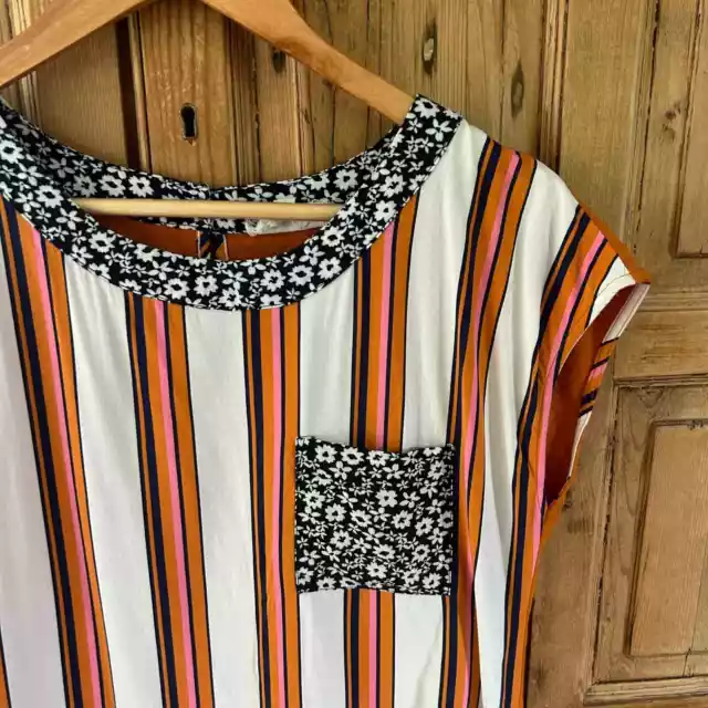 Porridge Clothing XS Striped Blouse Tee - Orange White Blue 2