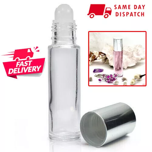 Roll On Glass Bottle Roller Ball For Perfume Essential Oil, Silver Top 10ml