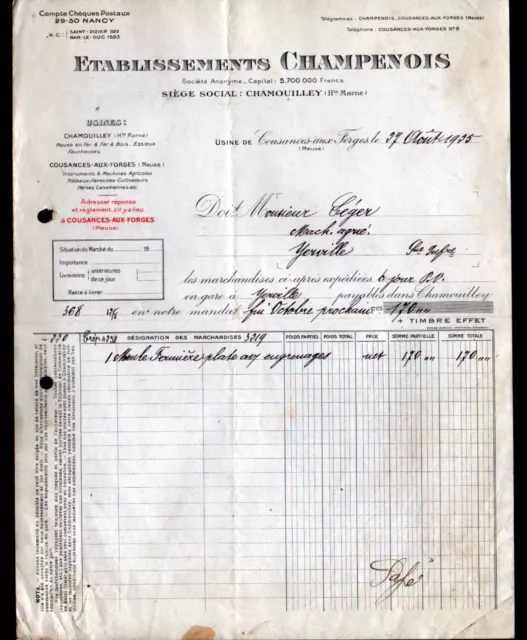 COUSANCES FORGES (55) CONSTRUCTEUR / FORGES FONDERIES "Ets. CHAMPENOIS" en 1925