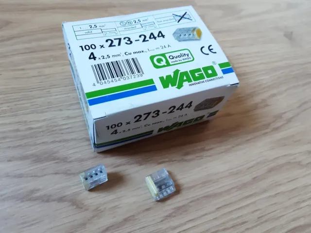 boite de 100 connecteurs 4 bornes wago pour fils rigide ref: 273-244