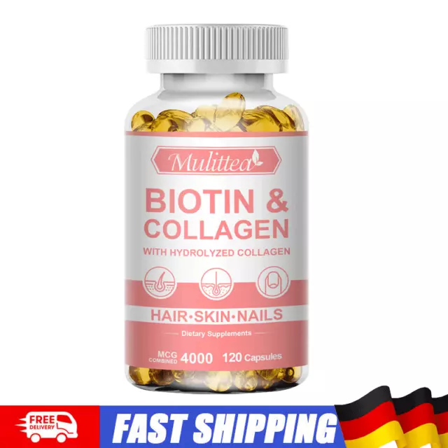 Biotin with Collagen Supplement Pills Nails Hair Skin Healthy Vegan 120 Capsules