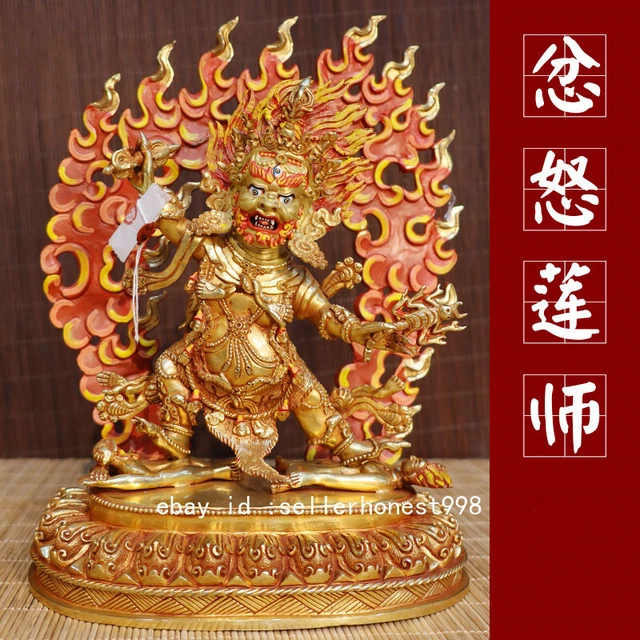 Nepal Tibetan Buddhism Wrathful Padmasambhava Guru Rinpoche Bronze Gold statue