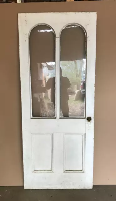 1 Antique Wood 34x82 Decorative Double Arched Glass Farmhouse Door VTG 665-23B