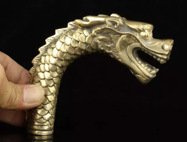 Collectible Old Handwork Carving Brass Dragon Statues Cane Head Walking Stick