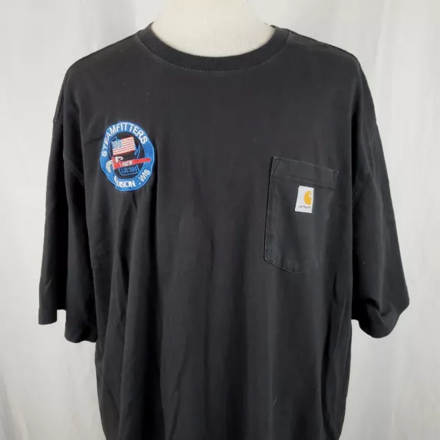 Carhartt Pocket T-Shirt 3XL Loose Fit Black Steamfitters Union Madison WI UA 394