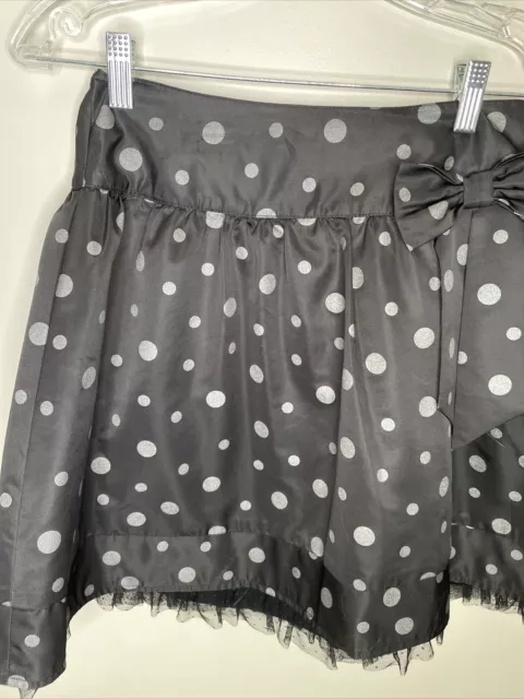 Justice black Ruffle Formal Skirt Girls Polka Dot Dressy sz 12 Layers Shiny 3