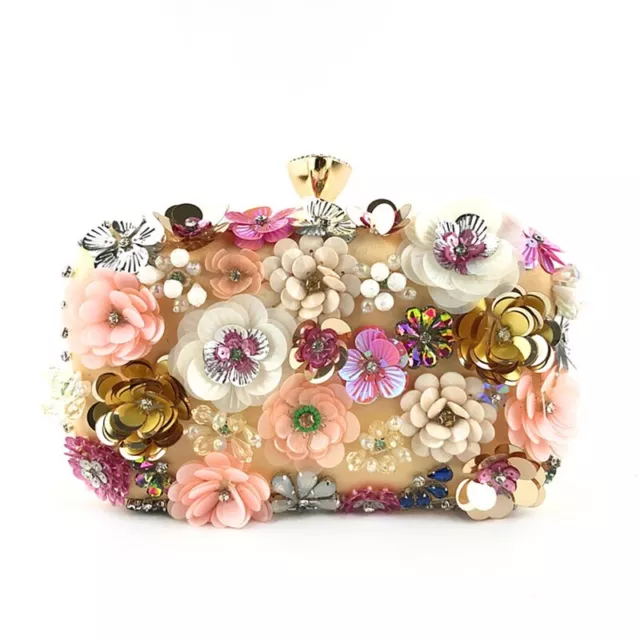 Colorful Flower Clutch Purse for Women Formal Evening Bag Beaded Pearl Purse