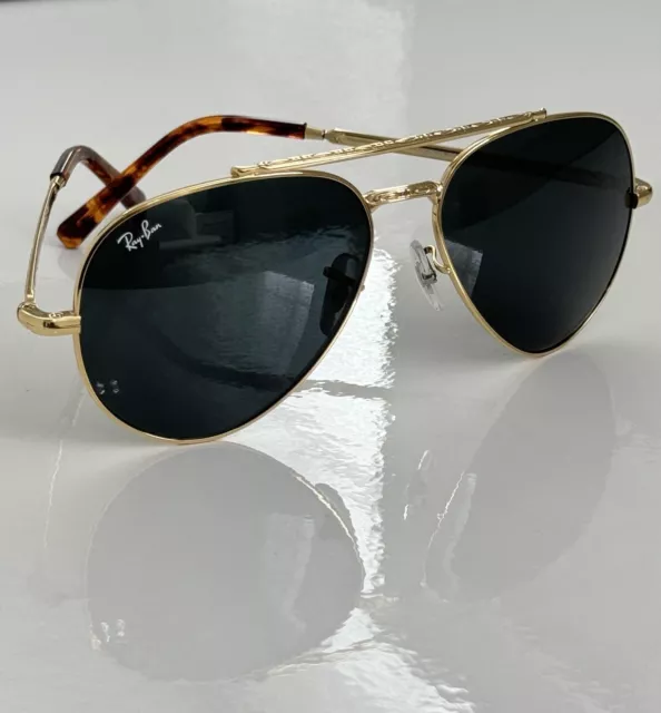 Ray Ban New! Aviator Sunglasses RB3625 001-B1 With Gold Carved Frame 58mm