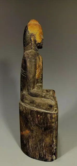 Fine Rare Burma Burmese Carved Gilt Wood Figure Seated Buddha ca. 19th century 2