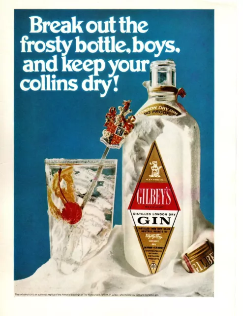 1968 Gilbey's Gin "Break Out The Frosty Bottle Boys" Tom Collins Drink Print Ad
