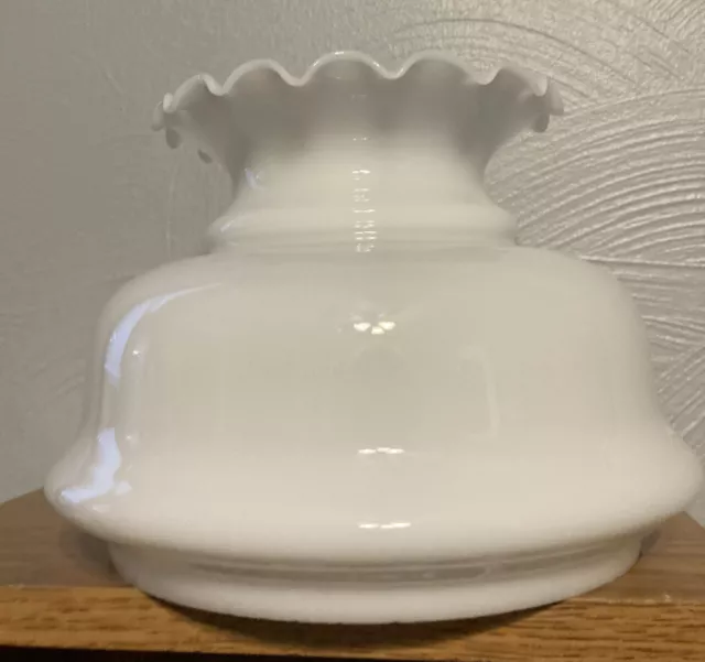 Vintage Hurricane Lamp Shade White Milk Glass 6.5” Fitter 6” tall ruffled