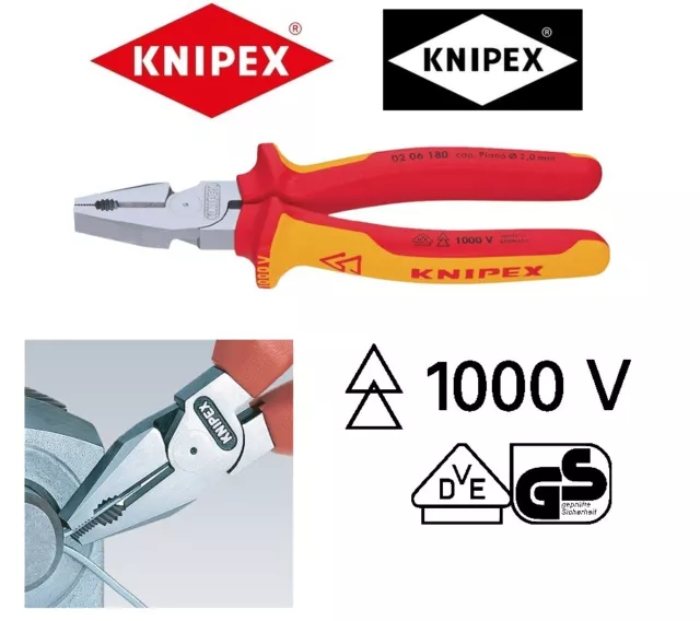 KNIPEX 02 06 180 Kraftkombizange 180mm VDE isoliert bis 1000 V - stückgeprüft !