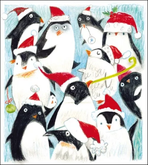 Pack of 5 Festive Penguins Action For Children Charity Christmas Cards Cello Pac