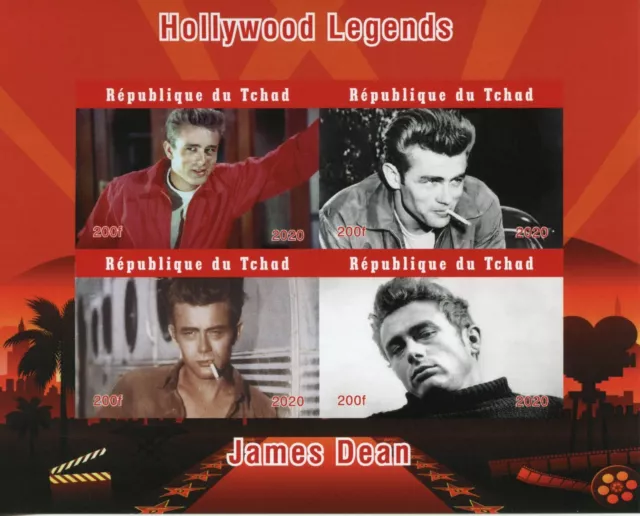 Chad Famous People Stamps 2020 MNH James Dean Movies Film Stars 4v IMPF M/S