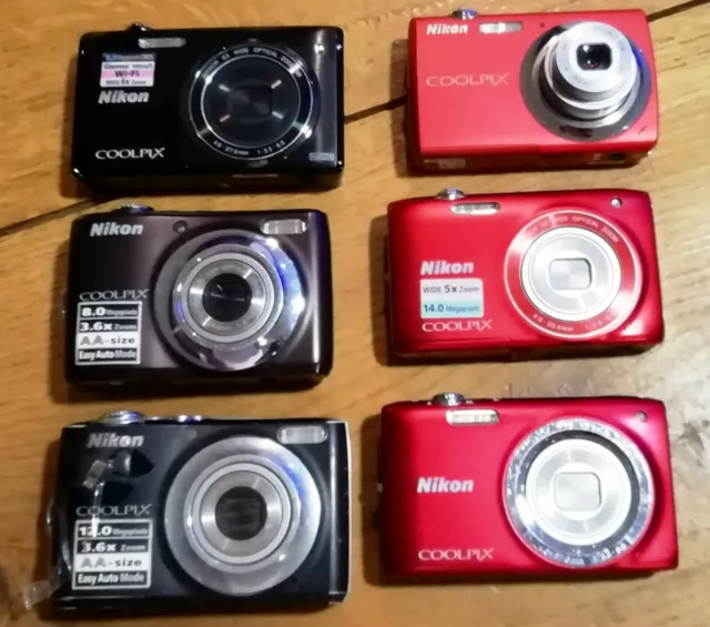 Lot de 6 appareils numériques vintage HS, de marque NIKON, des années 2010-2015