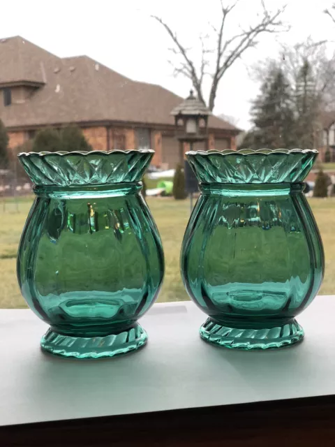 Pair of Vintage Fenton Vases in Teal Royale (4 3/4”) 1980s