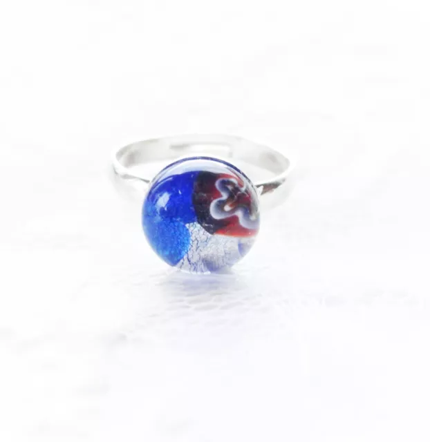 bague cabochon murano, verre artisanal, pièce unique, ajustable, bague bronze,or