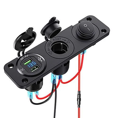 Chargeur USB Double Voiture Avec Voltmètre - 2 Ports 2.1A, étanche IP66 - Pour Auto, Camion, Bateau