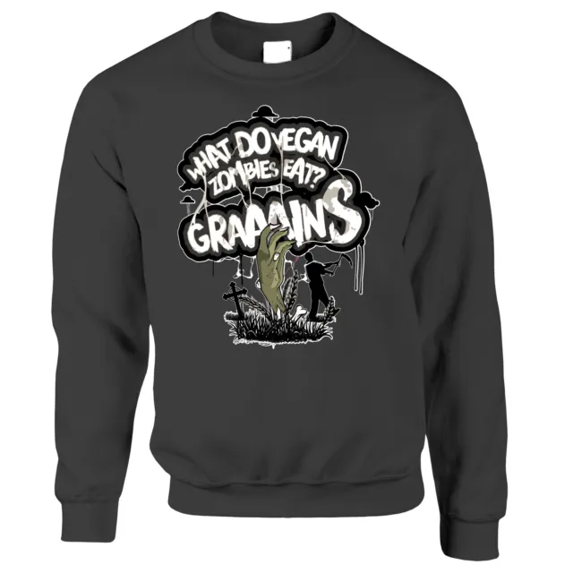 What Do Vegan Zombies Eat Jumper Vegetarian Funny Joke Pun Sweatshirt Sweater