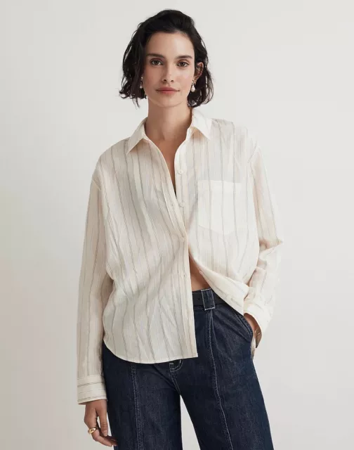 MADEWELL Women's Drapey Oversized Boyshirt Size XL Ecru Button Front NWT