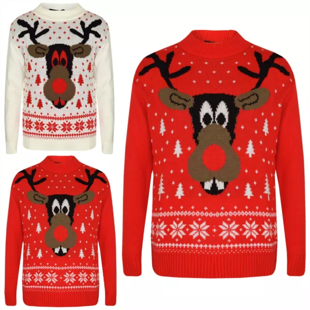 Kids Girls Boys Christmas Jumper Novelty Rudolph Reindeer Sweater Pull Over 3-13