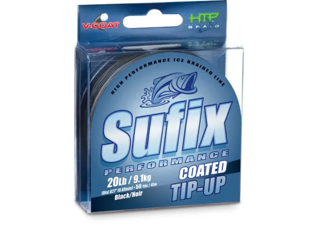 Sufix Performance V-Coat Tip Up Ice Fishing Braided Line | Black | 50yd