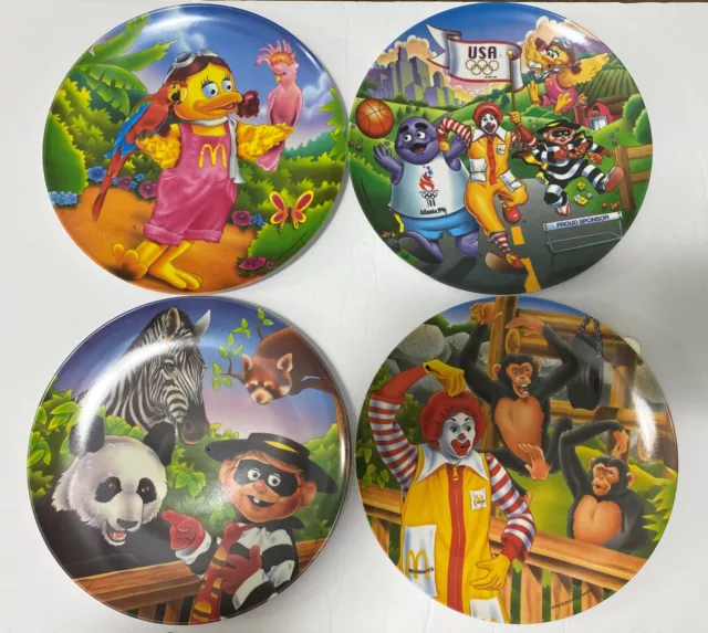 Vintage 1996 (Lot of 4) McDonald's Serving Plates Zoo Aquarium Olympics USA