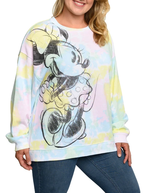 Disney Women's Plus Size Minnie Mouse Sweatshirt Fleece Pastel Pink Blue Yellow