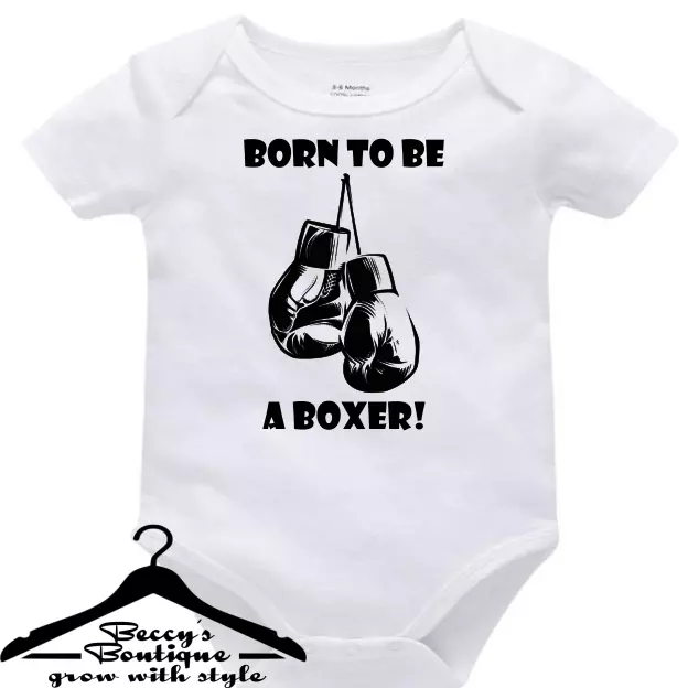 Custom BabyGrow Vest Bodysuit - Born to be a Boxer / Boxing / Gloves / Fight