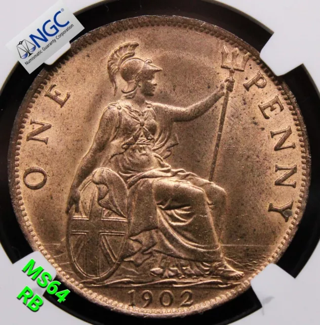 1 Penny 1902. Edward VII. High Tide. S.3990. BU NGC MS64 RB