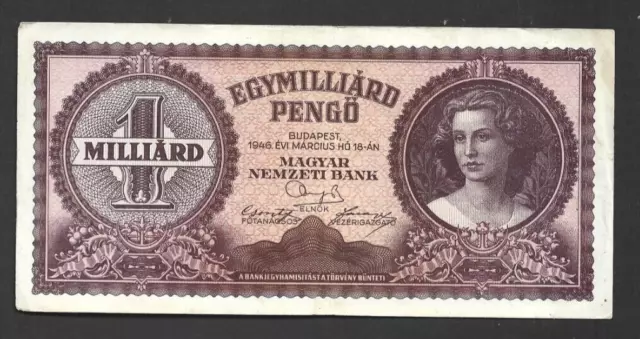 1 000 000 000 Pengo Very Fine Banknote From  Hungary  1946  Pick-125