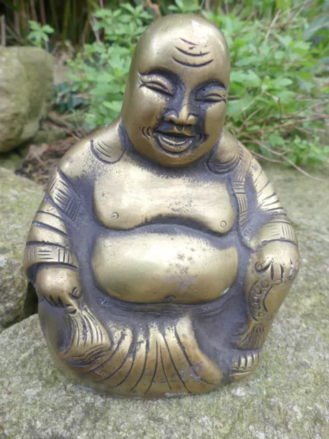 Bouddha rieur Bronze ciselé ancien 13cm de haut marque derrière Chinese BUDDHA