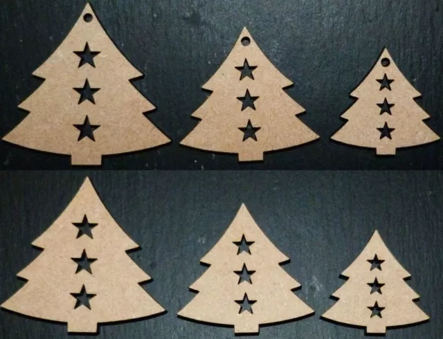 laser cut wooden xmas tree with stars shapes Embellishments Craft 40,50,60 mm