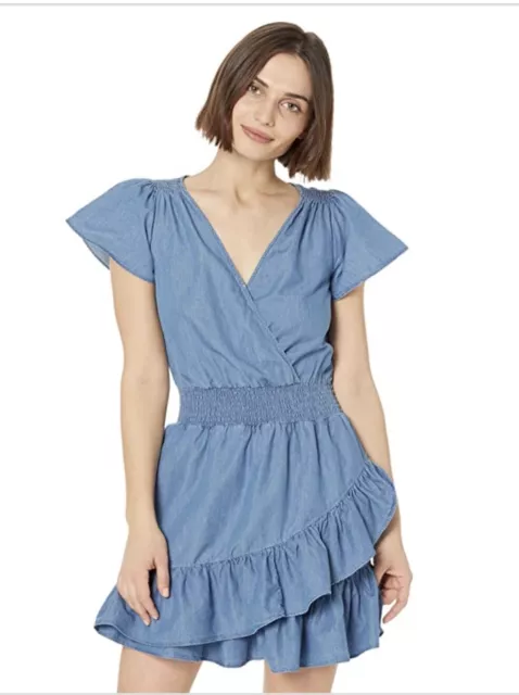 Michael Michael Kors Tiered Faux-Wrap Fit & Flare Dress, Blue, P/M, $155