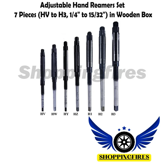 Adjustable Hand Reamers Set - 7 Pieces (HV to H3, 1/4" to 15/32") in Wooden Box