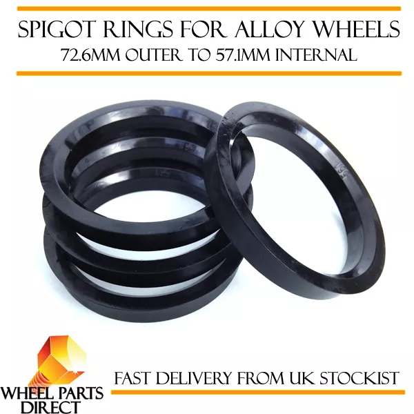 Spigot Rings (4) 72.6mm to 57.1mm Spacers Hub for VW Golf [Mk5] 04-09