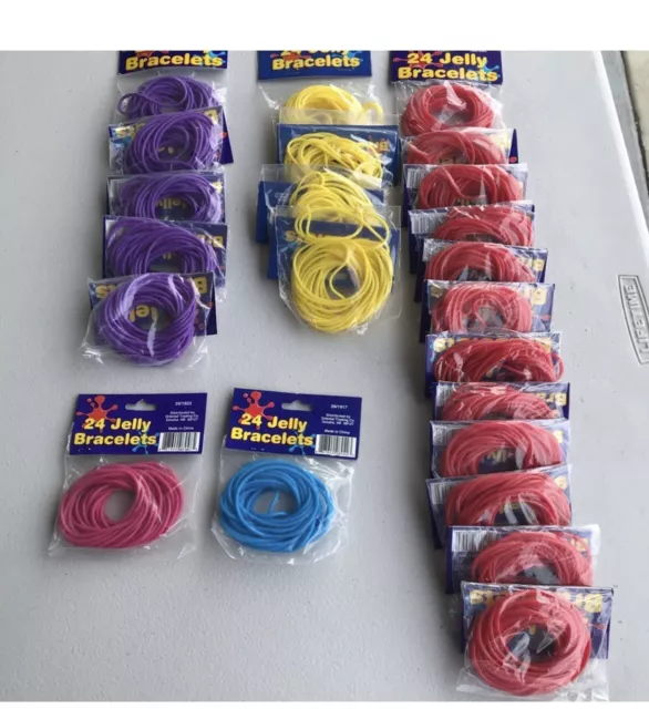 23 packages of Jelly Bracelets 8" Silicone Wristbands Assorted Colorful Rubber