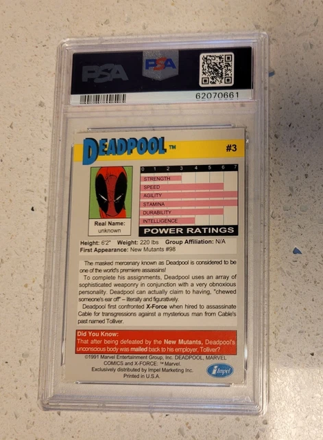 1991 DEADPOOL IMPEL Promo X-Force Card #3 PSA 5 Excellent Rookie Card ...